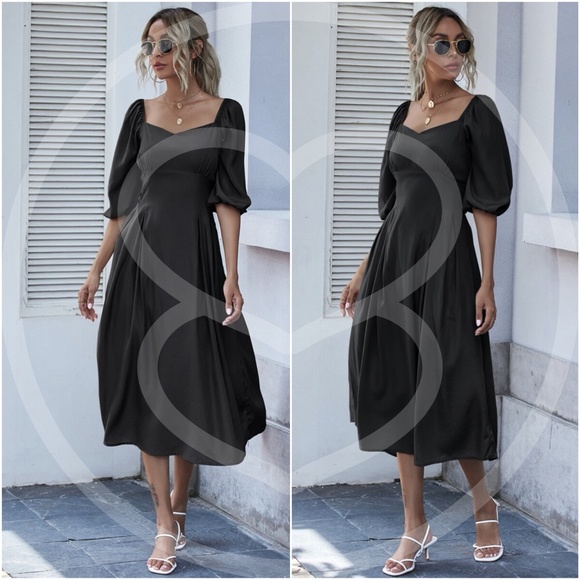 RUST  Sweetheart neck short sleeve midi dress - Picture 6 of 6